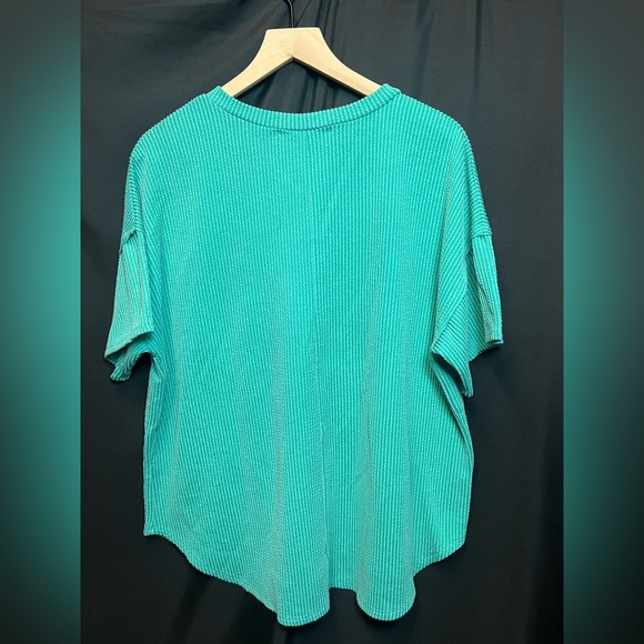 Altar'd State Turquoise Ribbed V-Neck Short Sleeve Top - Picture 9 of 12